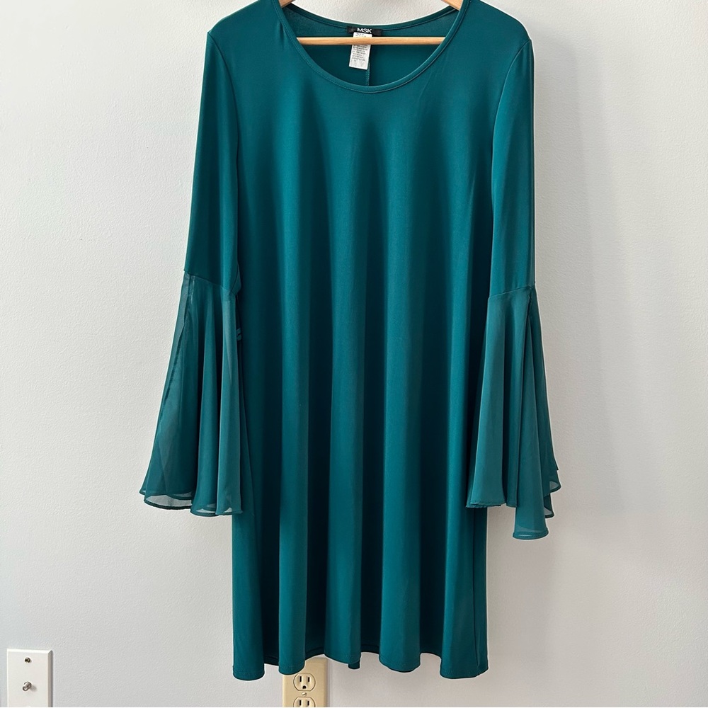 MSK Teal Long Sleeve Dress with Dramatic Sheer Godet Sleeves